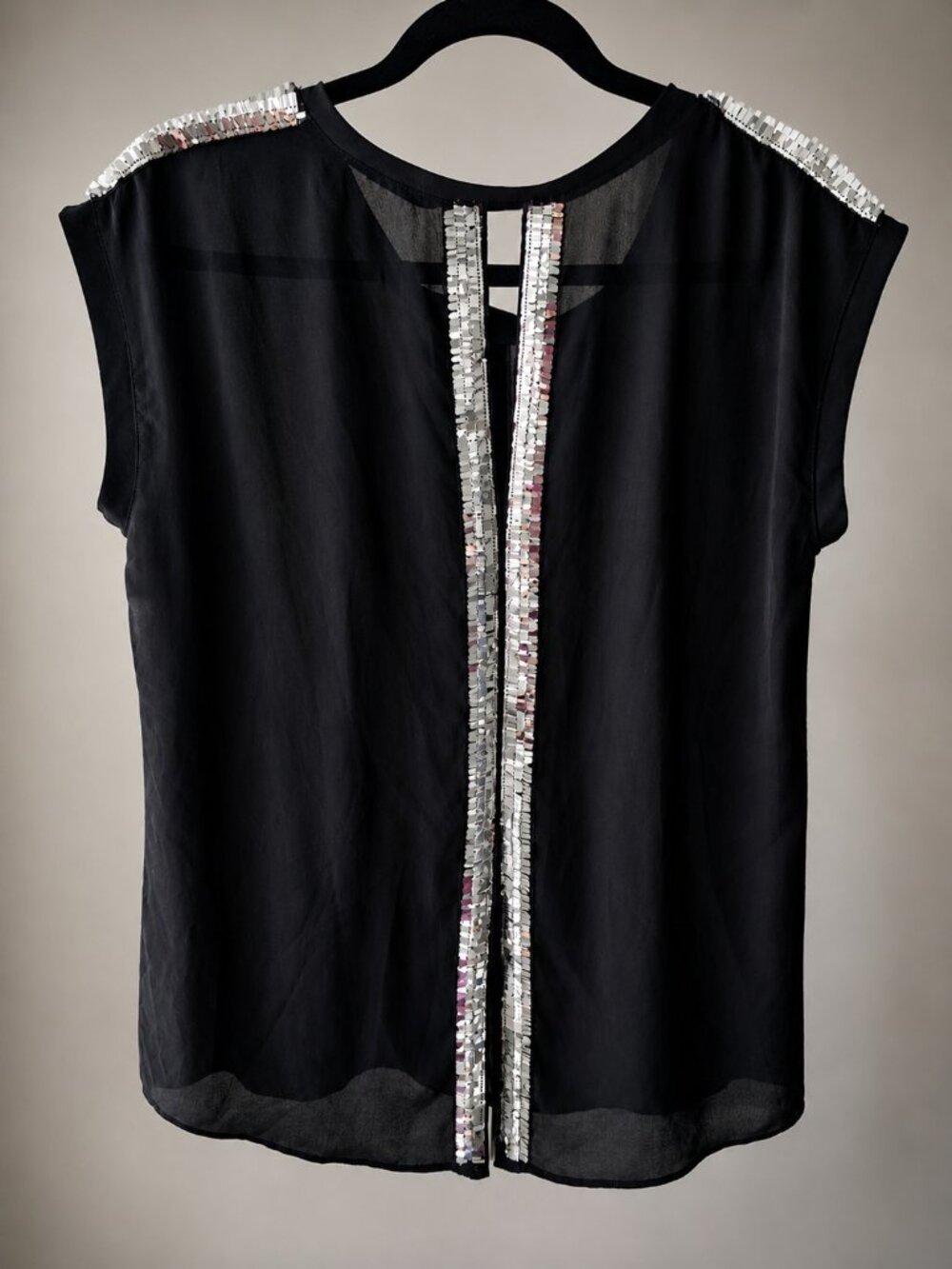 Express Black Sequin Trim Blouse ✨ Sheer Detail Top Size S